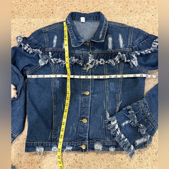 Upcycled Denim Jacket with Santa Graphic and Fringe - Picture 8 of 11